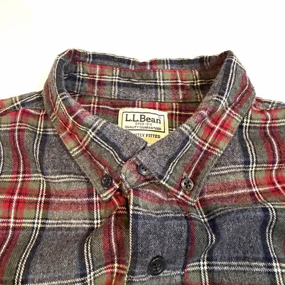 L.L.Bean Men's Scotch Plaid Flannel Shirt Slightly Fitted Medium Red Gray Tartan - Picture 2 of 5